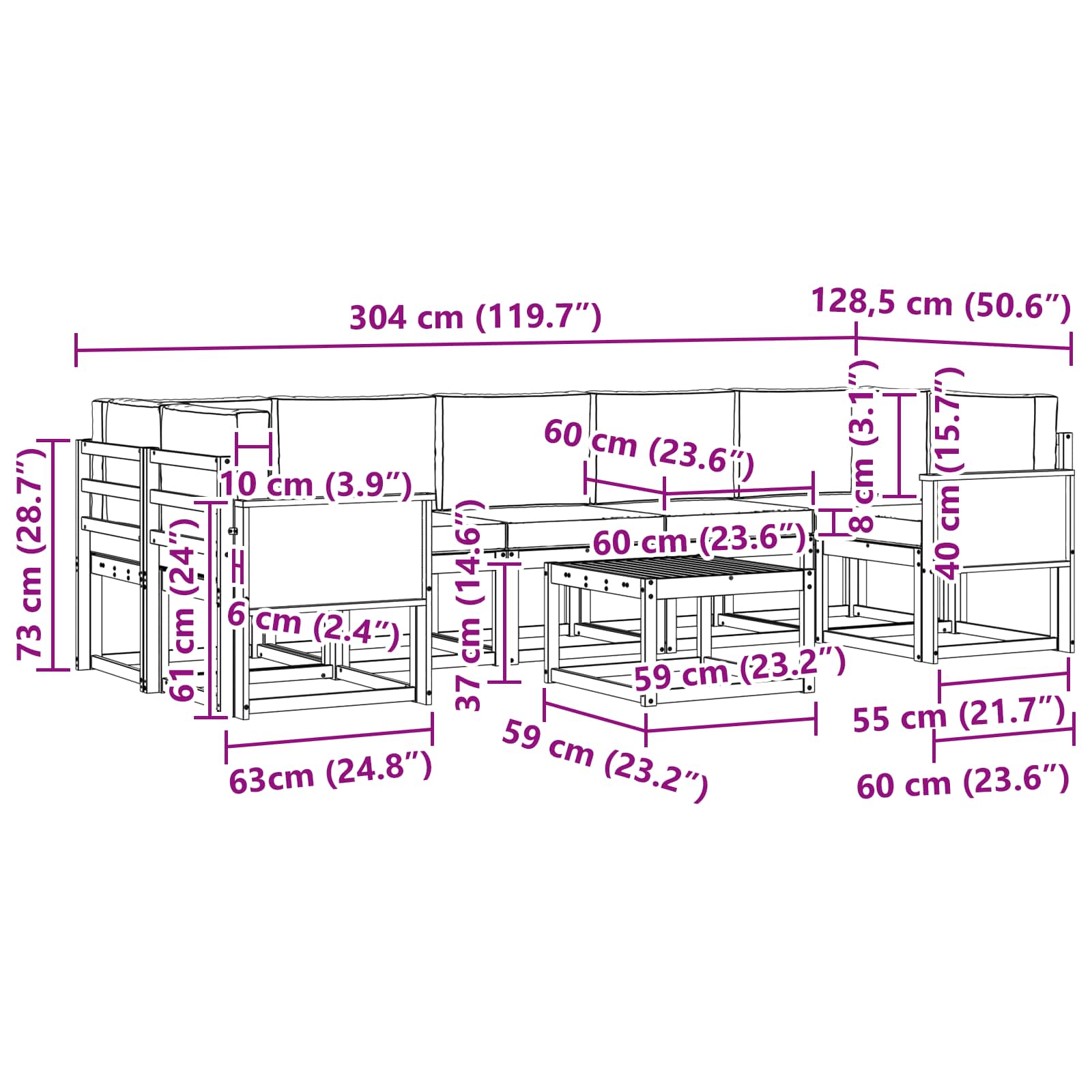 Set vanjskih sofa 8 pcs Prirodna i antracit Poliester