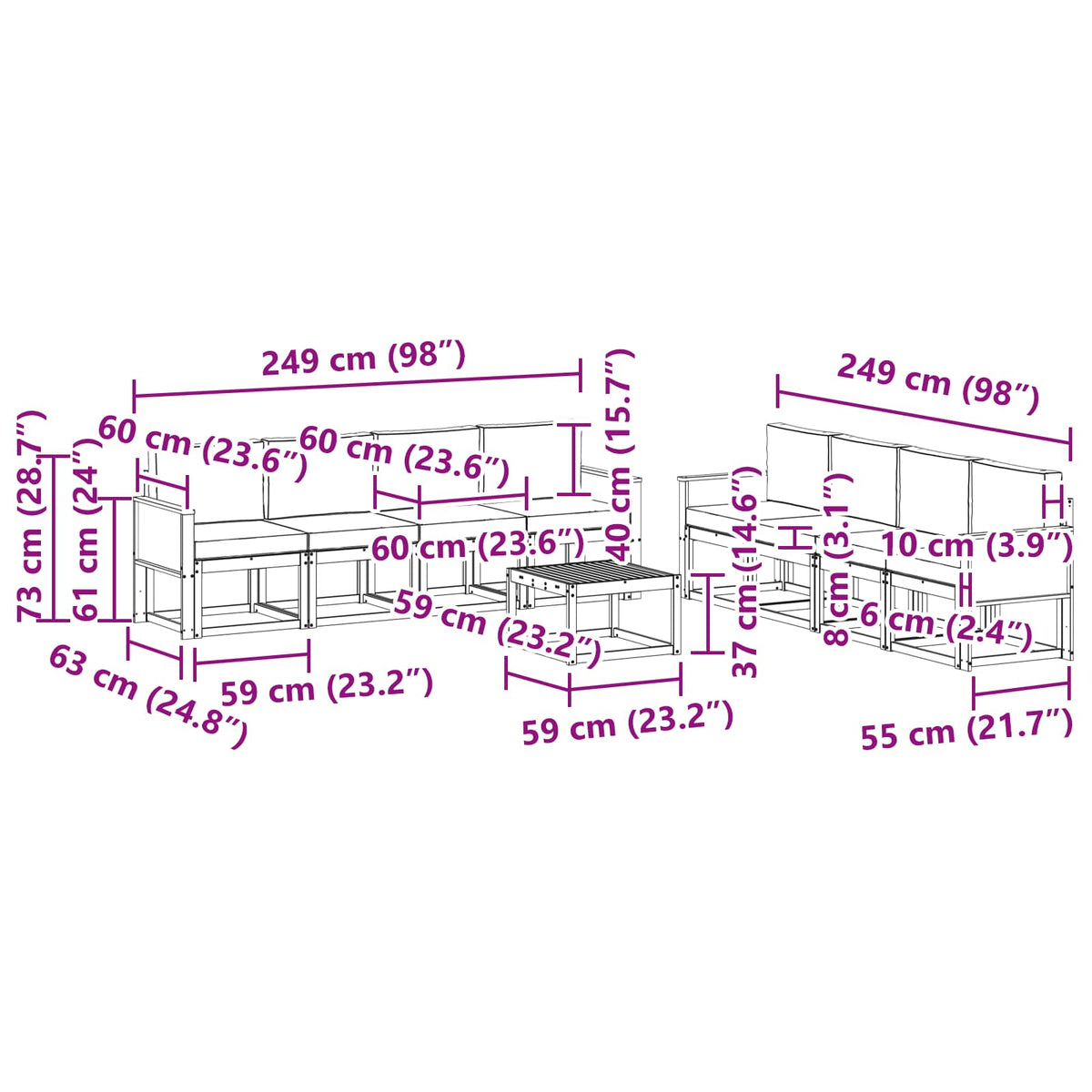 Set vanjskih sofa 9 kom. Prirodna