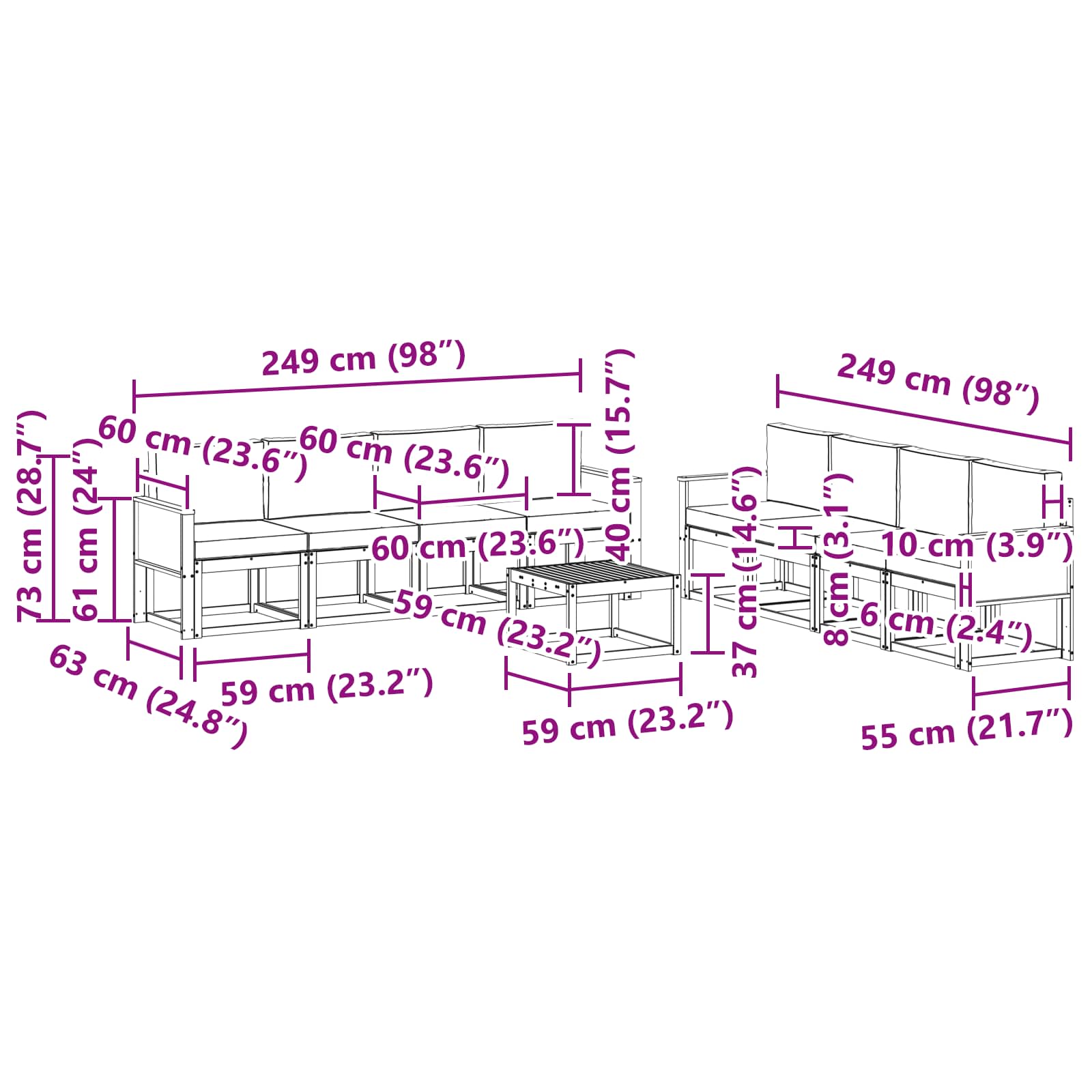 Set vanjskih sofa s jastukom 7 pcs Prirodna