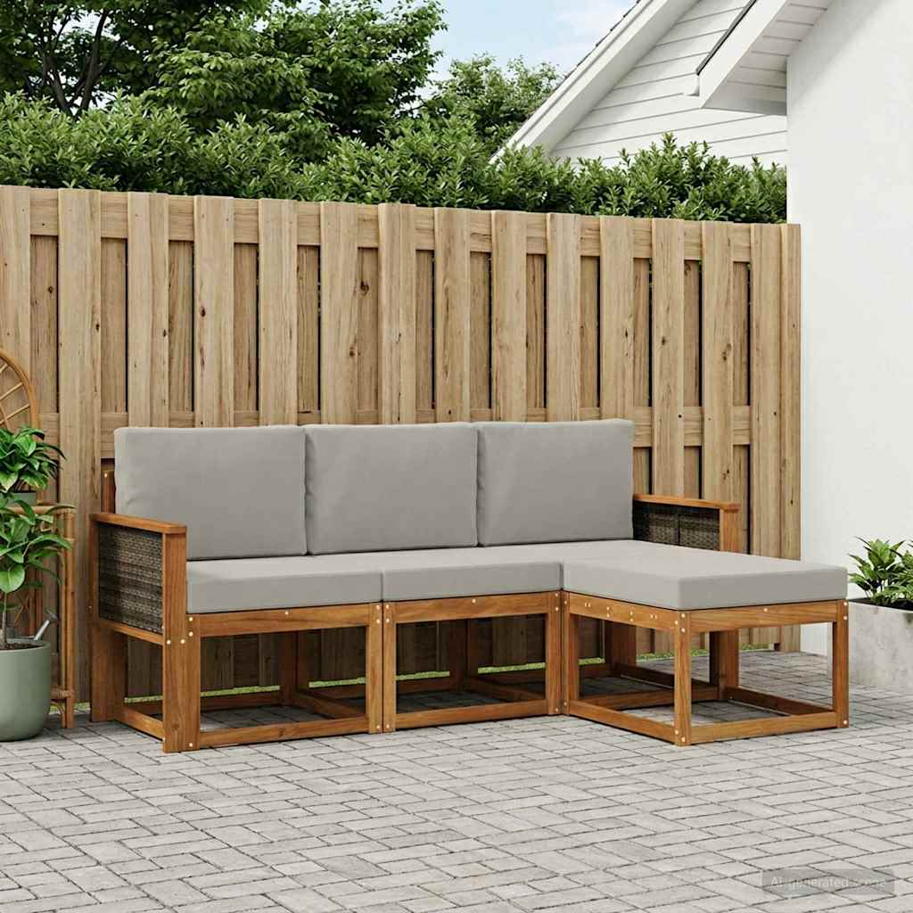 Set vanjskih sofa s jastukom 4 pcs Prirodna i svjetlosiva