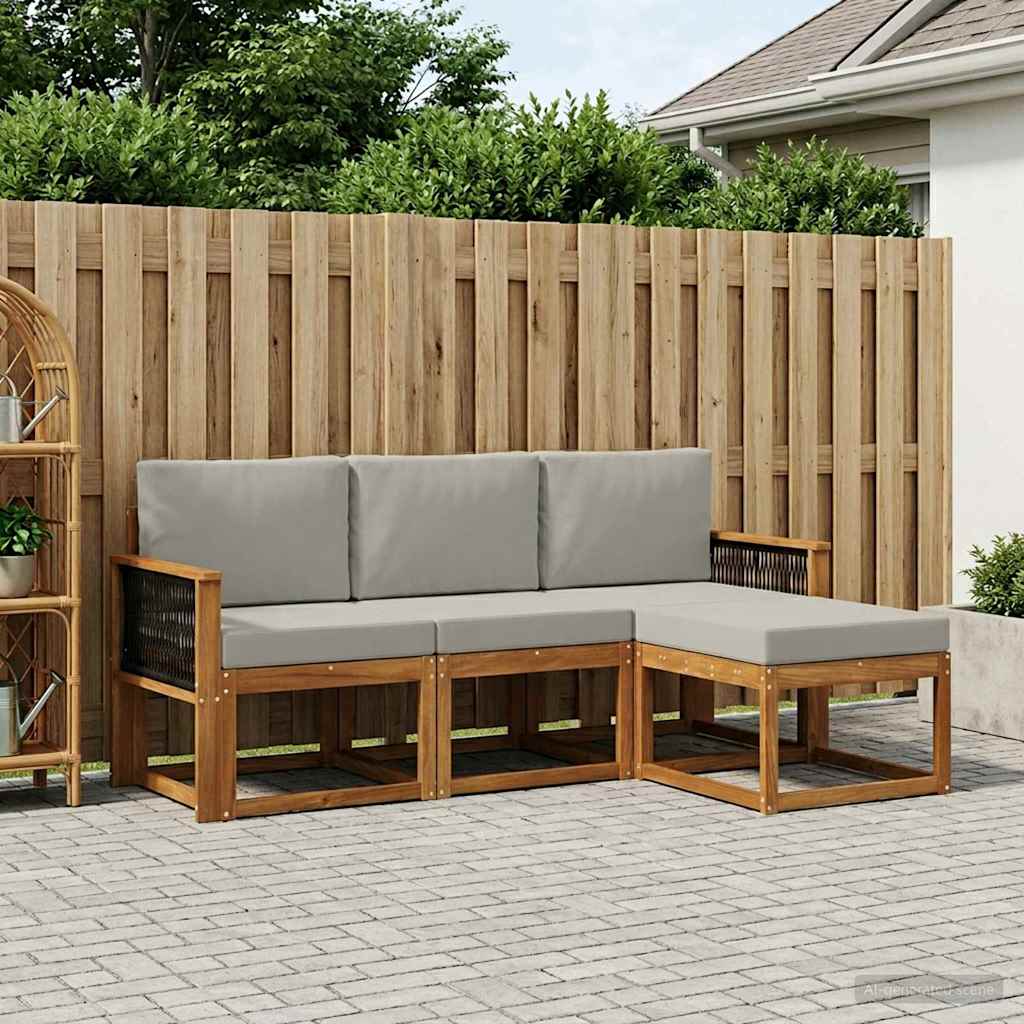 Set vanjskih sofa s jastukom 4 pcs Prirodna i svjetlosiva