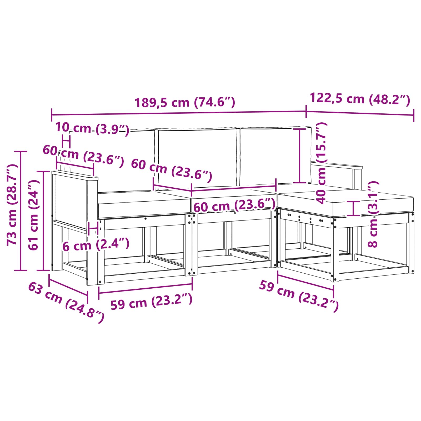 Set vanjskih sofa s jastukom 4 pcs Prirodna i bež Poliester