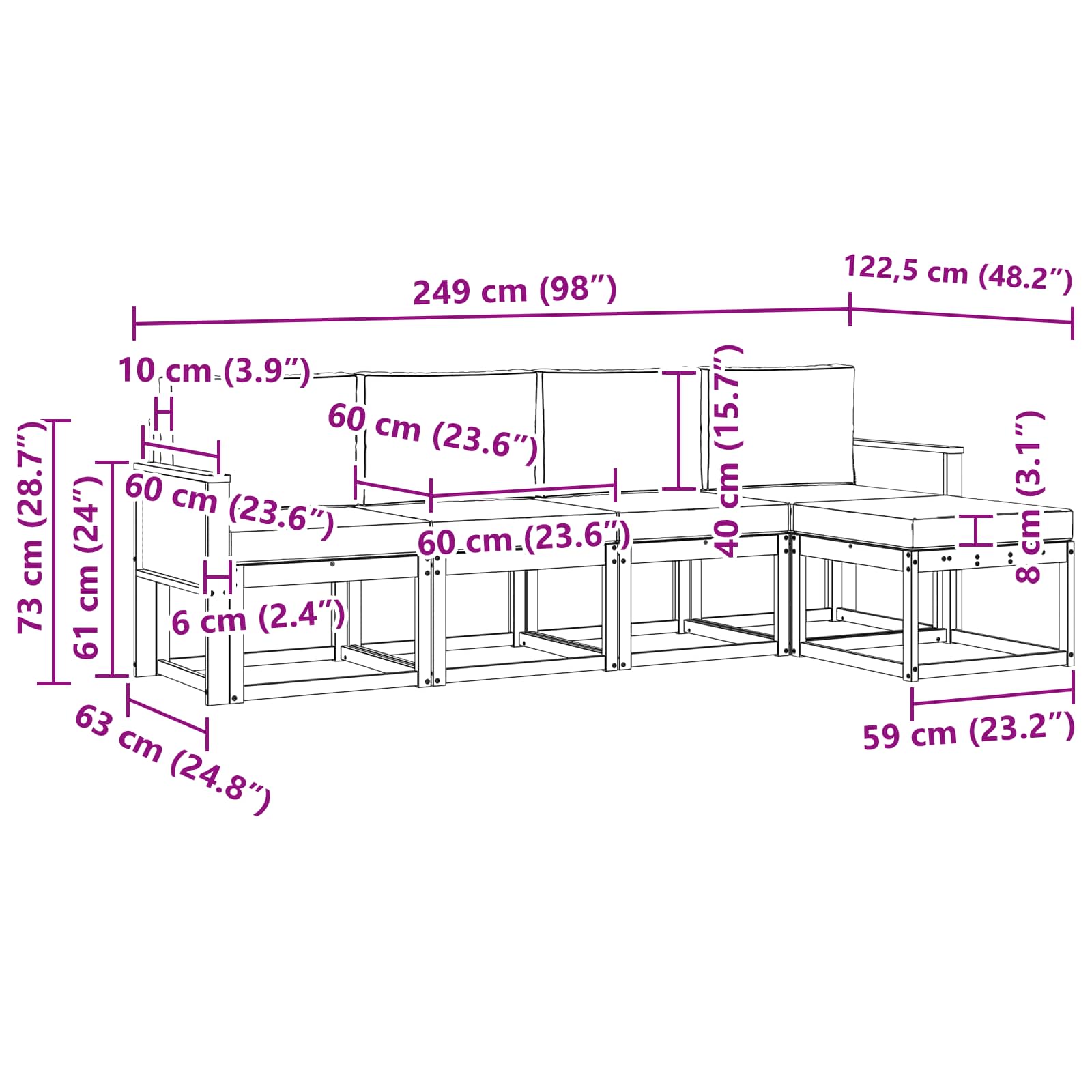 Set vanjskih sofa 5 pcs Prirodna i krem Poliester