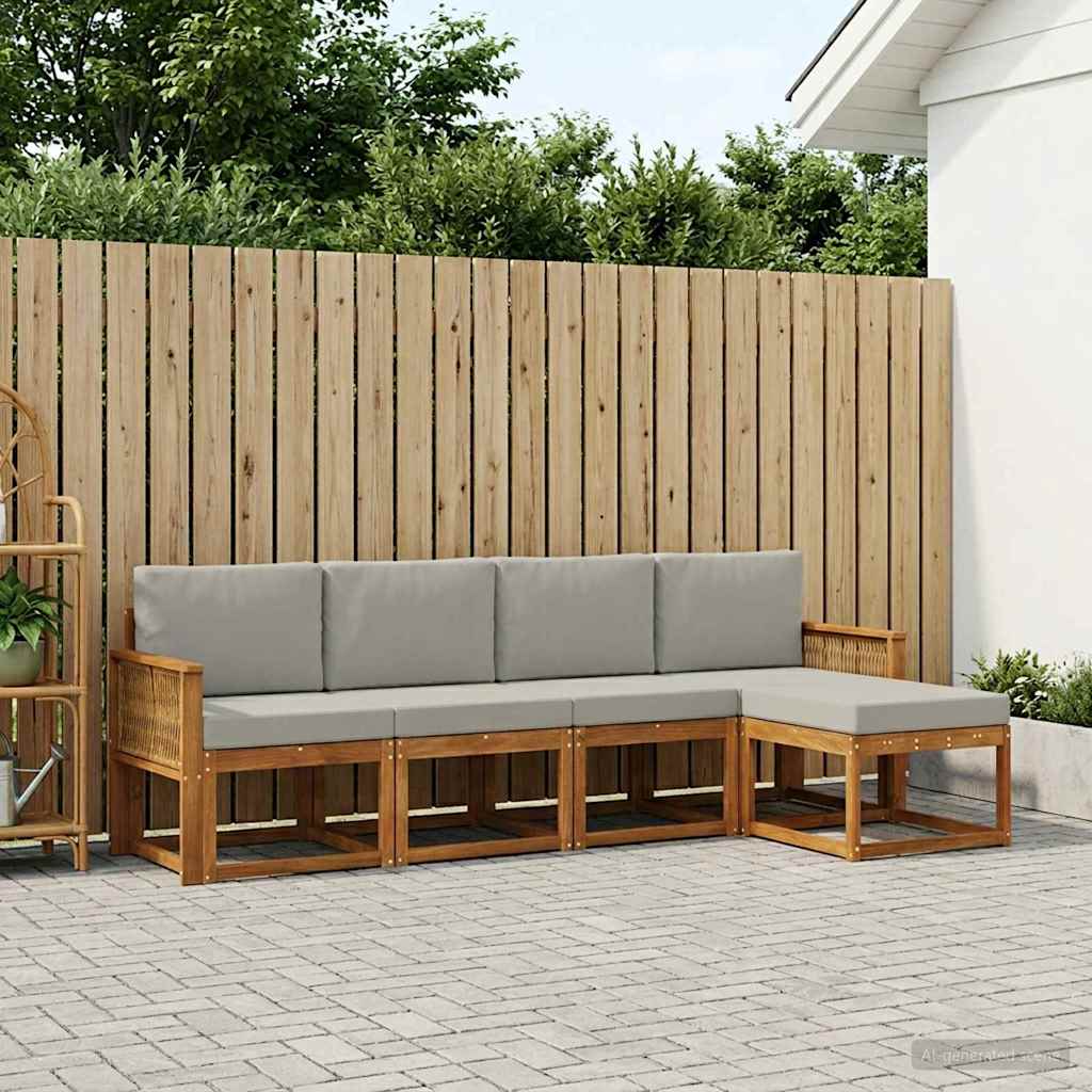 Set vanjskih sofa 5 kom. Prirodna i svjetlosiva Poliester Smeđa