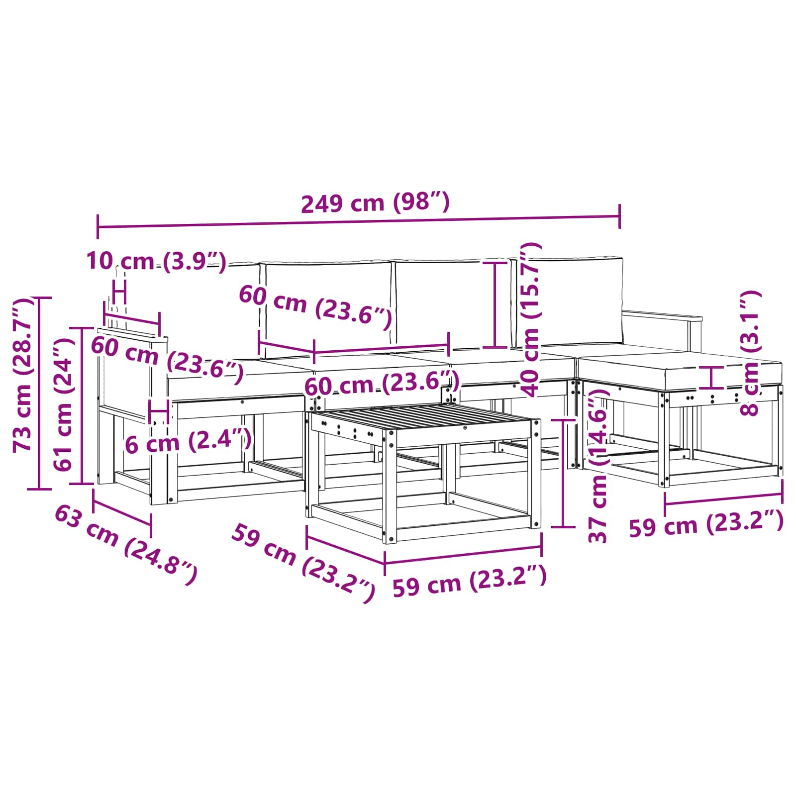 Set vanjskih sofa s jastukom 6 pcs Prirodna i krem Poliester