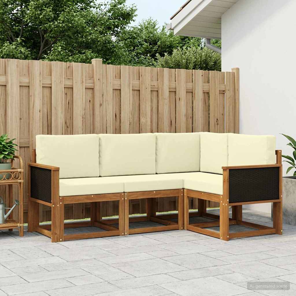 Set vanjskih sofa s jastukom 4 pcs Prirodna i krem Poliester