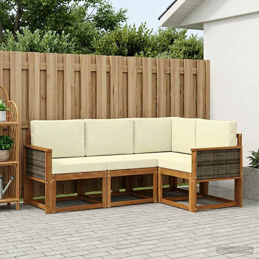 Set vanjskih sofa s jastukom 4 pcs Prirodna i krem Poliester