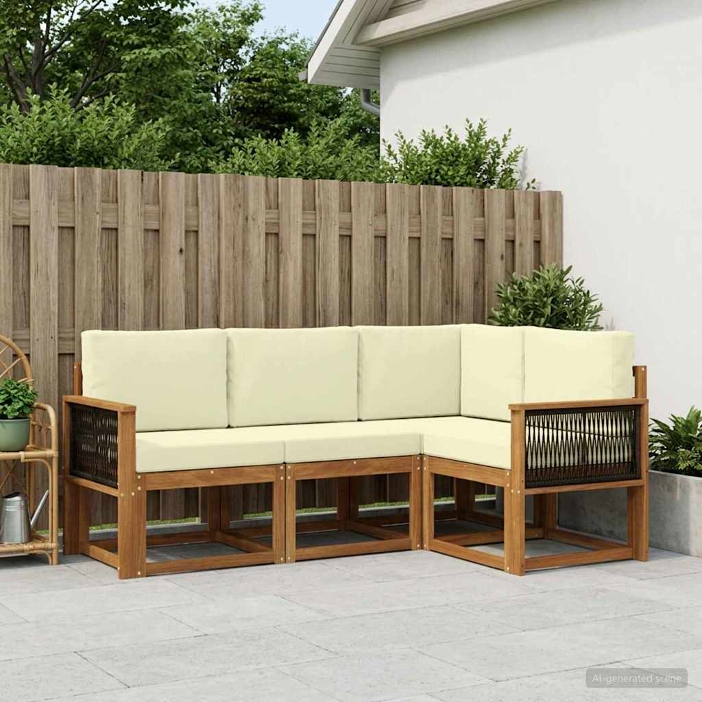 Set vanjskih sofa s jastukom 4 pcs Prirodna i krem Poliester