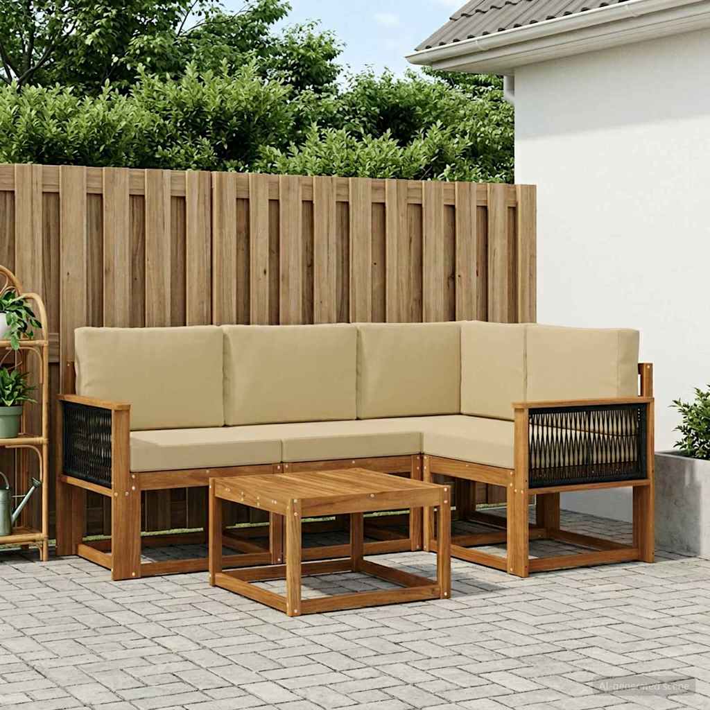 Set vanjskih sofa s jastukom 5 pcs Prirodna i bež Poliester