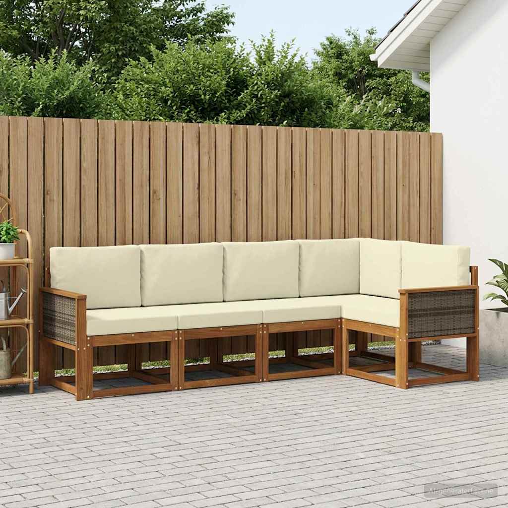 Set vanjskih sofa s jastukom 5 pcs Prirodna i krem Poliester