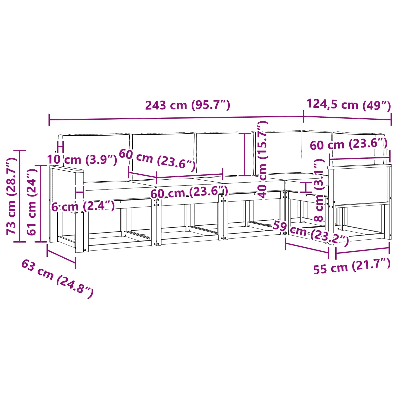 Set vanjskih sofa 5 pcs Prirodna i bež Poliester