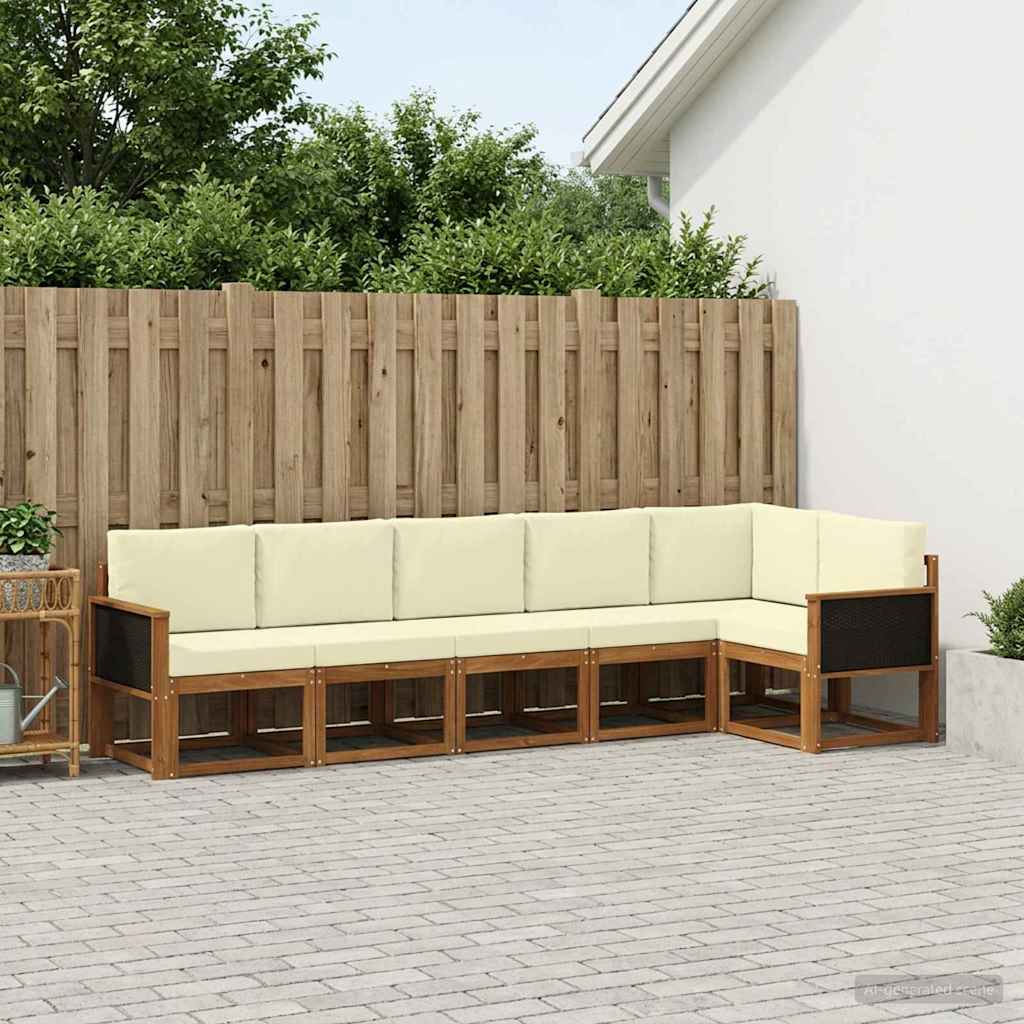 Set vanjskih sofa s jastukom 6 pcs Prirodna i krem Poliester