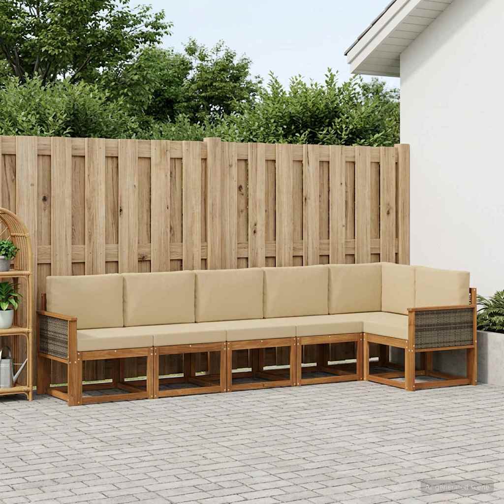 Set vanjskih sofa s jastukom 6 pcs Prirodna i bež Poliester