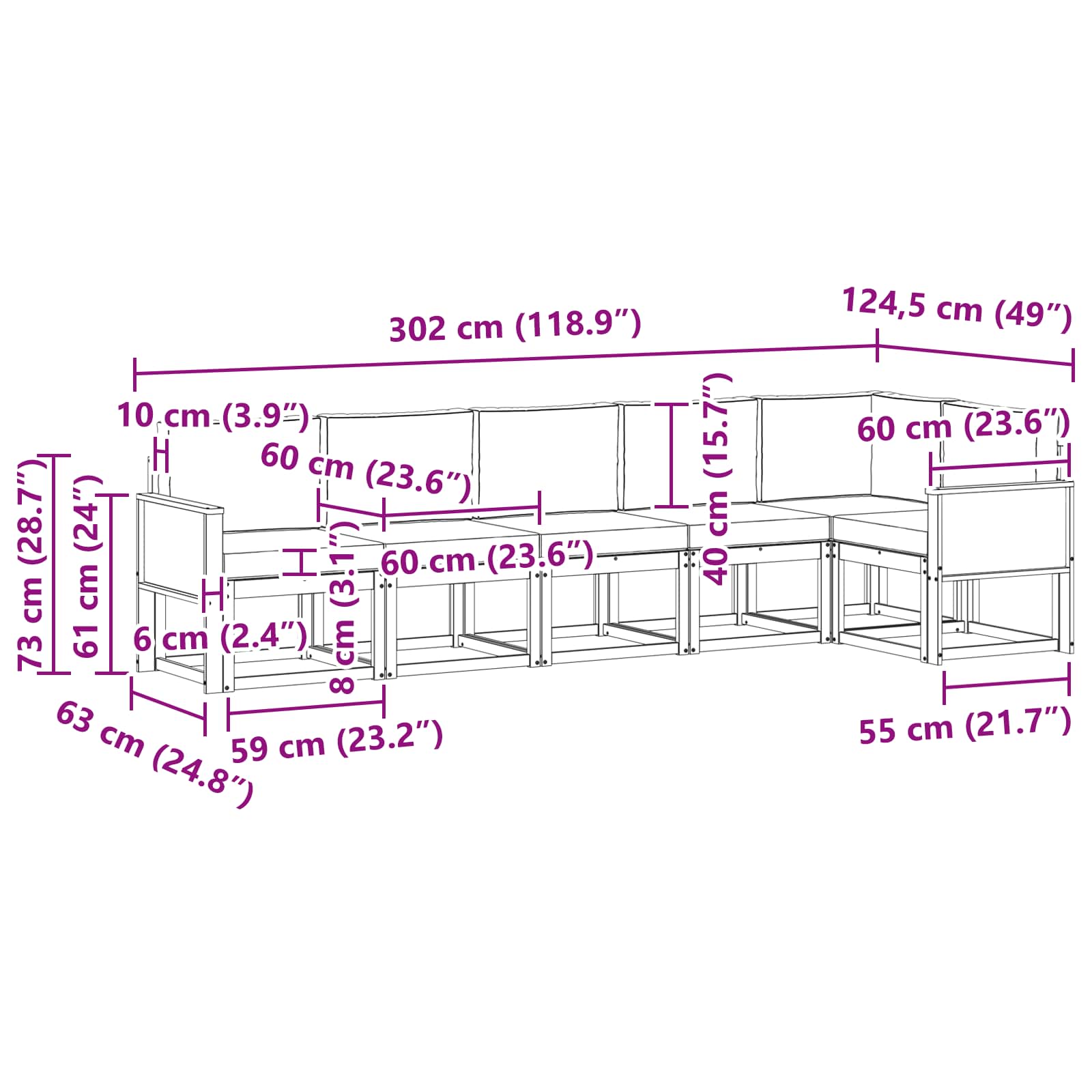 Set vanjskih sofa 6 pcs Prirodna i svjetlosiva Poliester