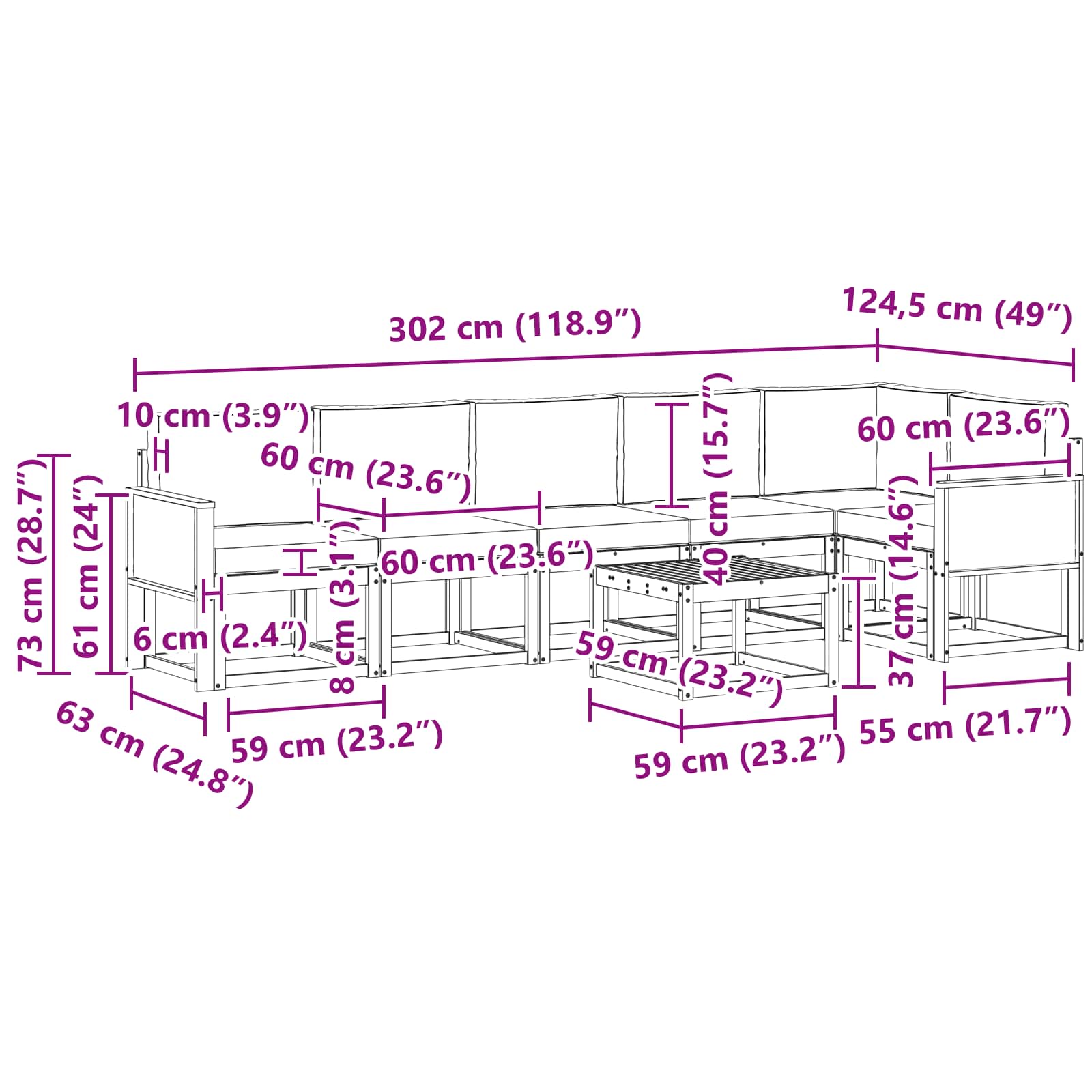 Set vanjskih sofa s jastukom 7 pcs Prirodna i krem Poliester