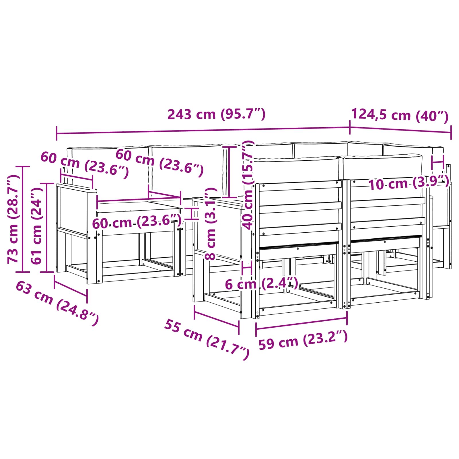 Set vanjskih sofa 7 pcs Prirodna i antracit Poliester