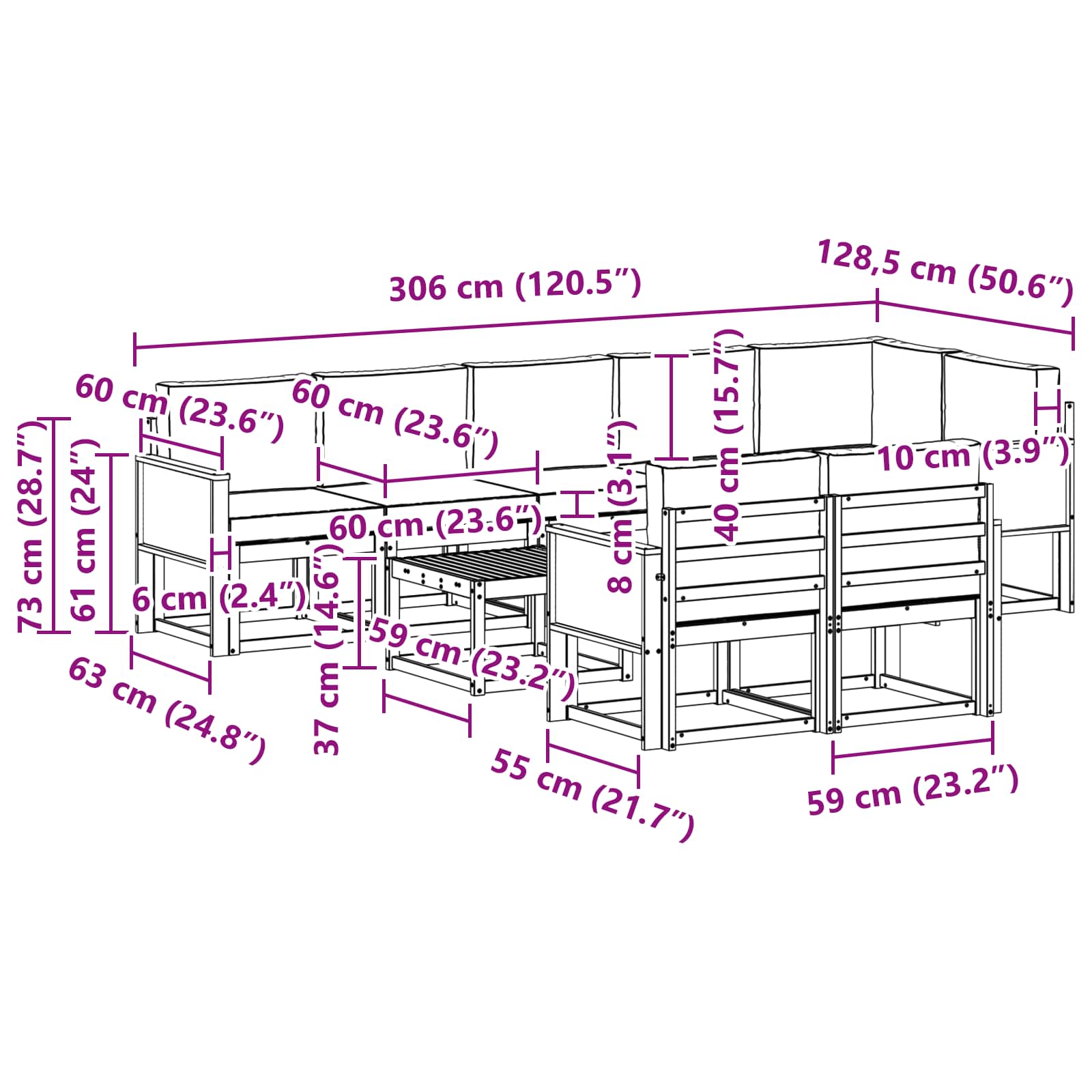 Set vanjskih sofa 9 pcs Prirodna i antracit Poliester