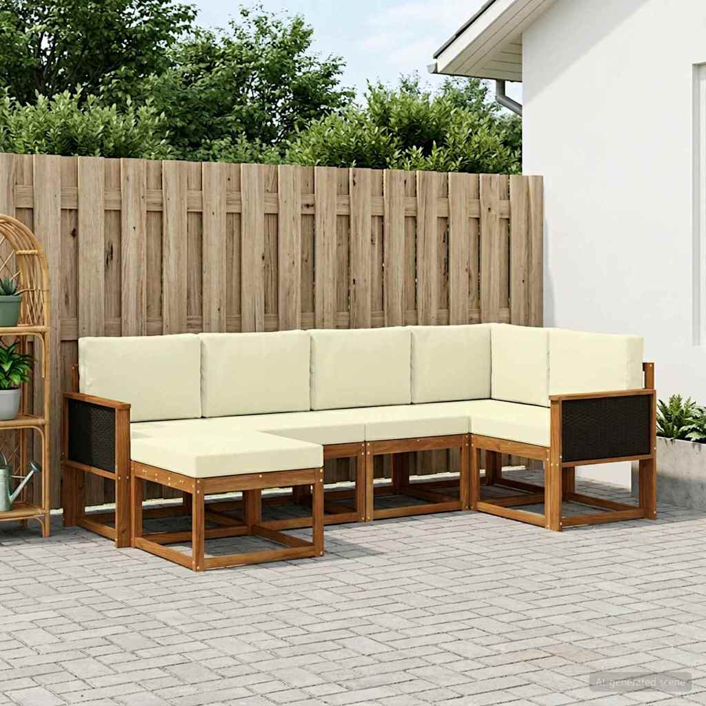 Set vanjskih sofa 6 pcs Prirodna i krem Čvrsto drvo akacije