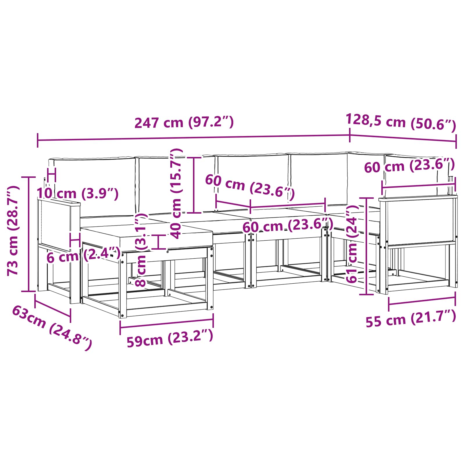 Set vanjskih sofa 6 pcs Prirodna i krem Čvrsto drvo akacije