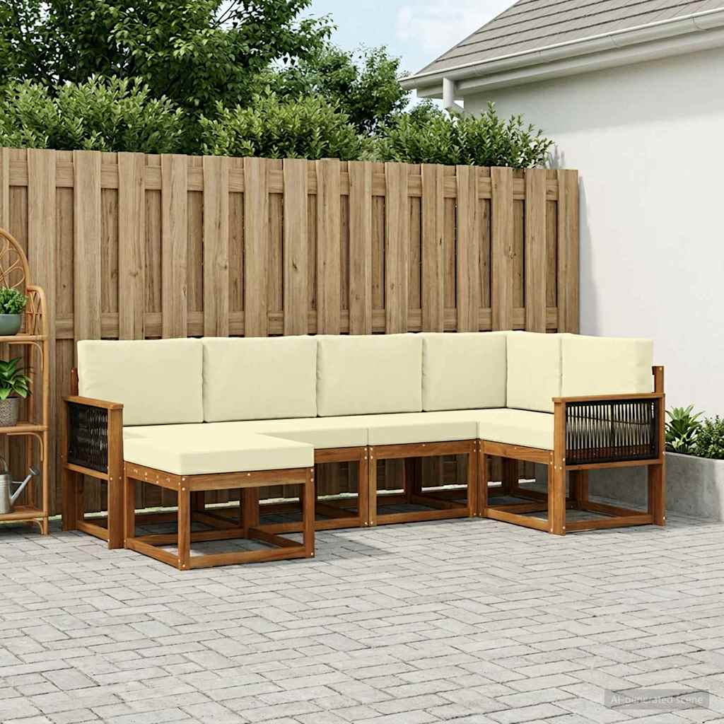 Set vanjskih sofa 6 pcs Prirodna i krem Čvrsto drvo akacije