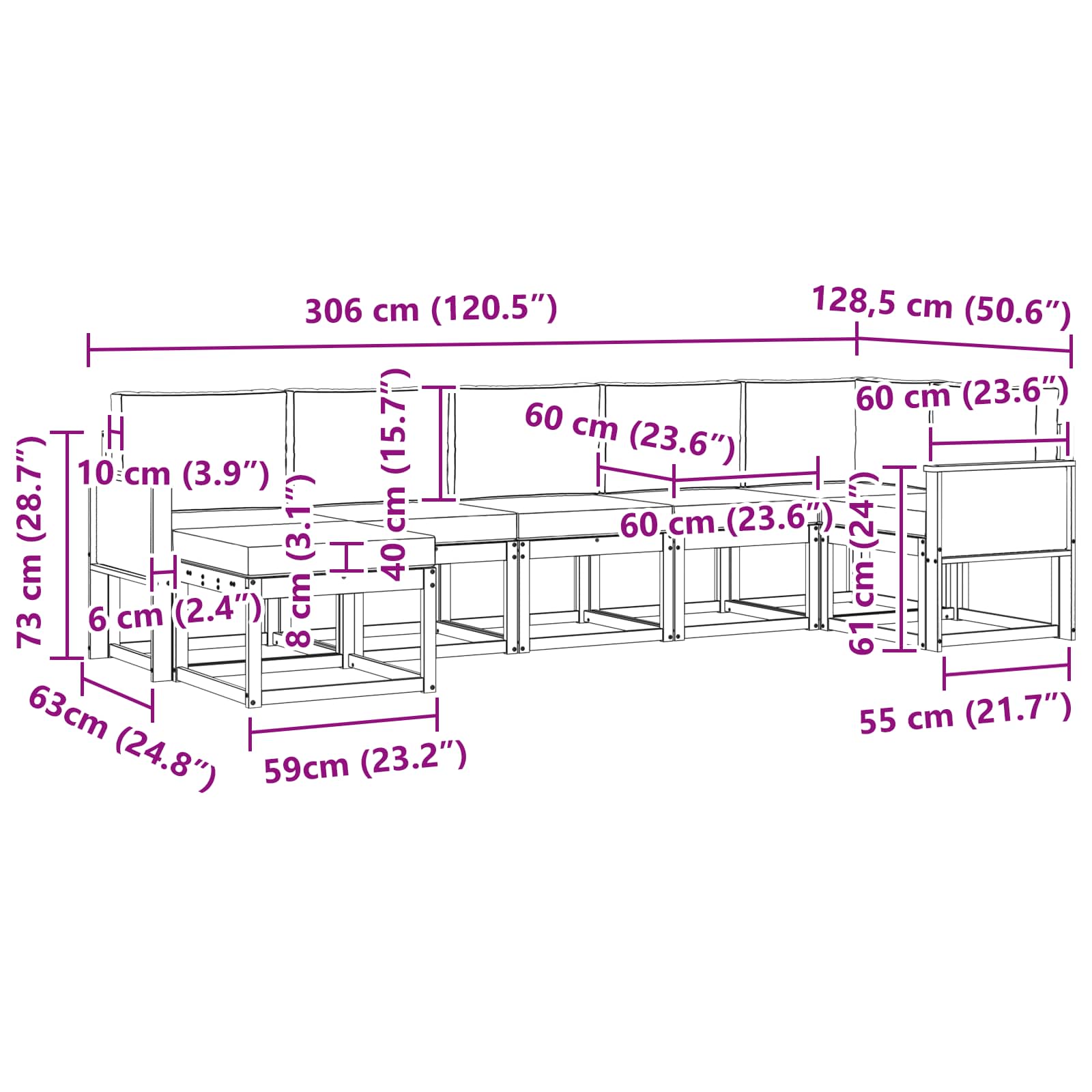 Set vanjskih sofa s jastukom 7 pcs Prirodna i krem Poliester