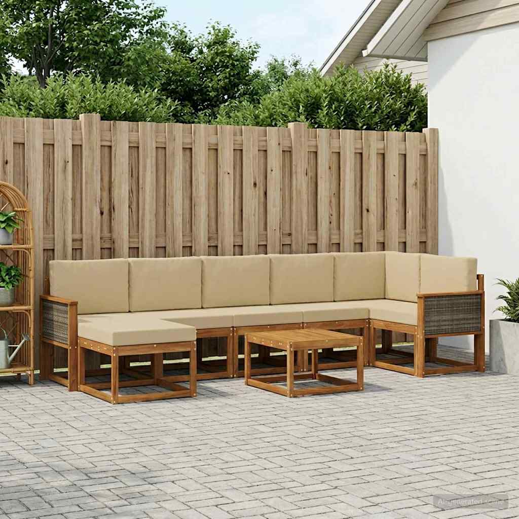 Set vanjskih sofa s jastukom 8 pcs Prirodna i bež Poliester