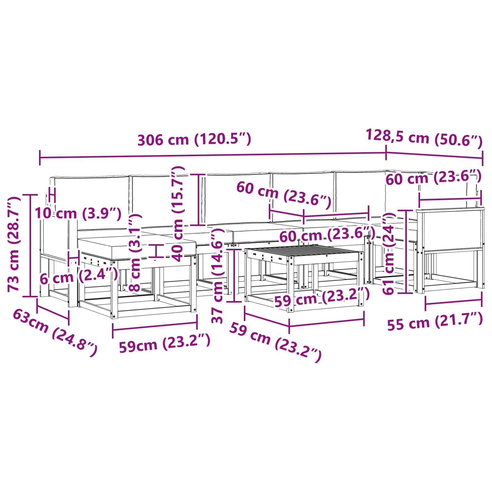 Set vanjskih sofa s jastukom 8 pcs Prirodna i krem Poliester