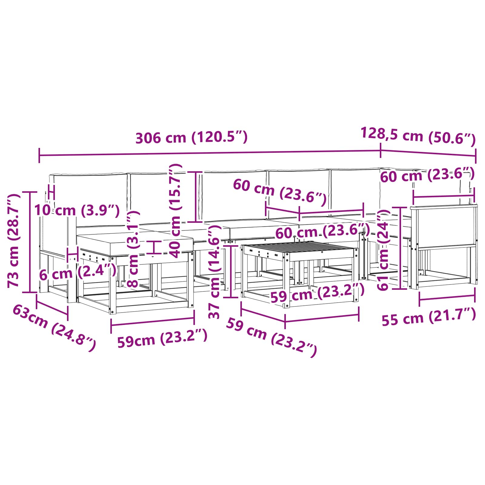 Set vanjskih sofa 8 pcs Prirodna i svjetlosiva Poliester