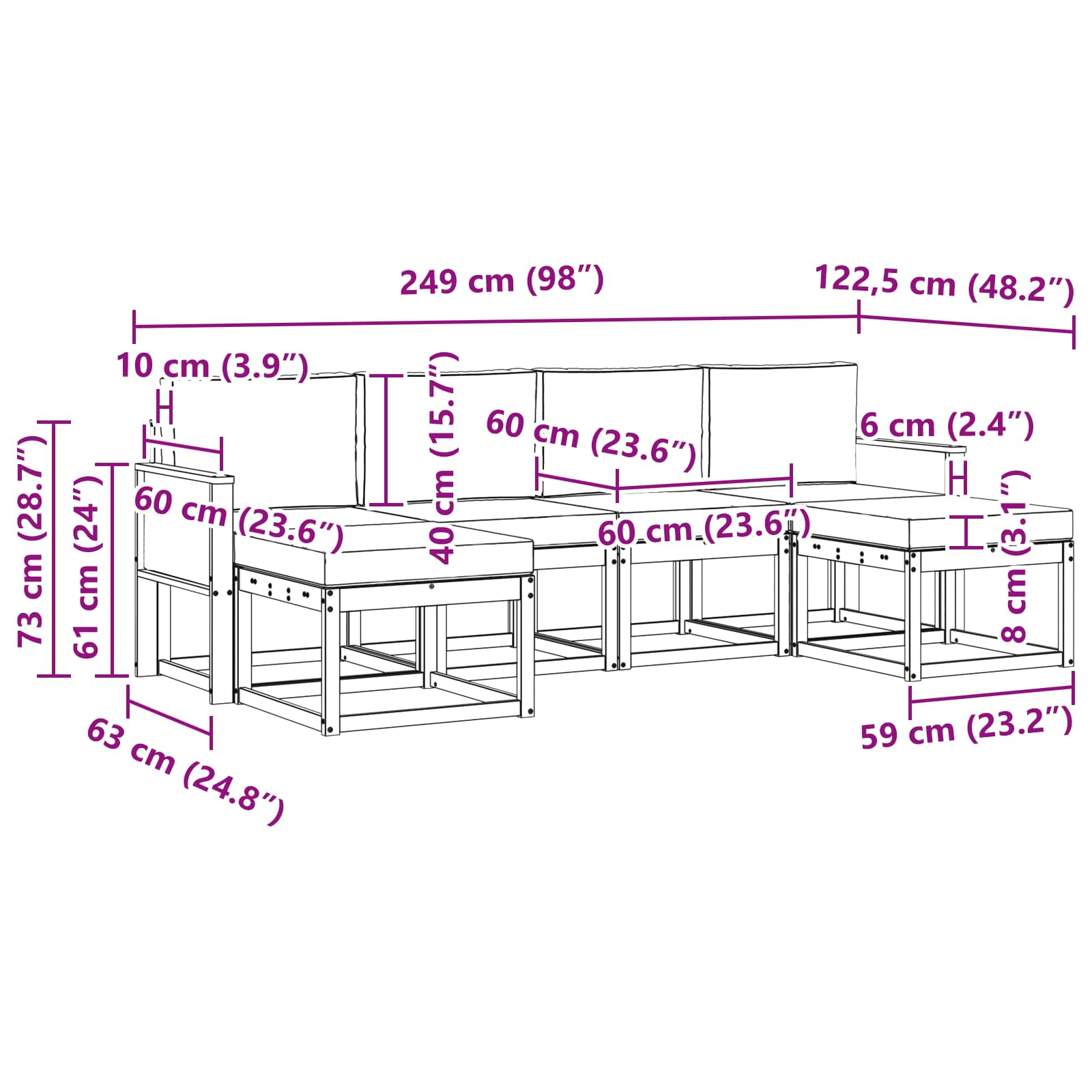Set vanjskih sofa s jastukom 6 pcs Prirodna i krem Poliester