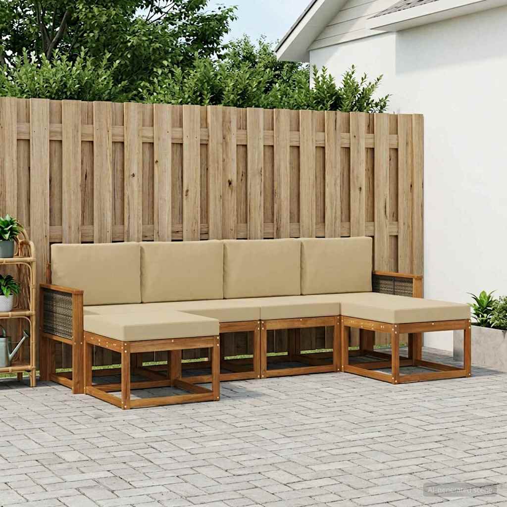 Set vanjskih sofa s jastukom 6 pcs Prirodna i bež Poliester