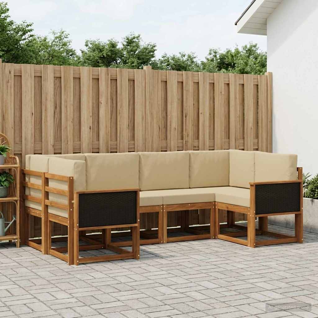 Set vanjskih sofa 6 pcs Prirodna i bež Čvrsto drvo akacije