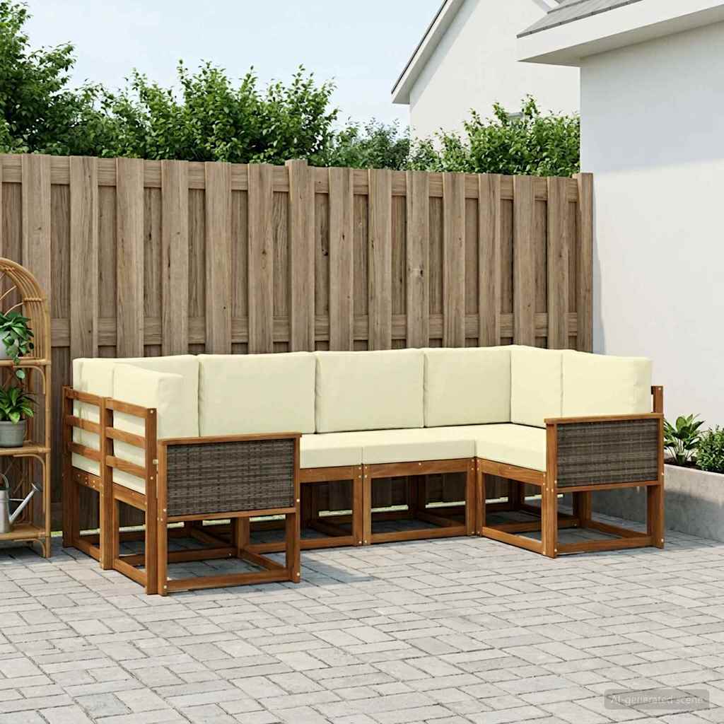 Set vanjskih sofa 6 pcs Prirodna i krem Čvrsto drvo akacije