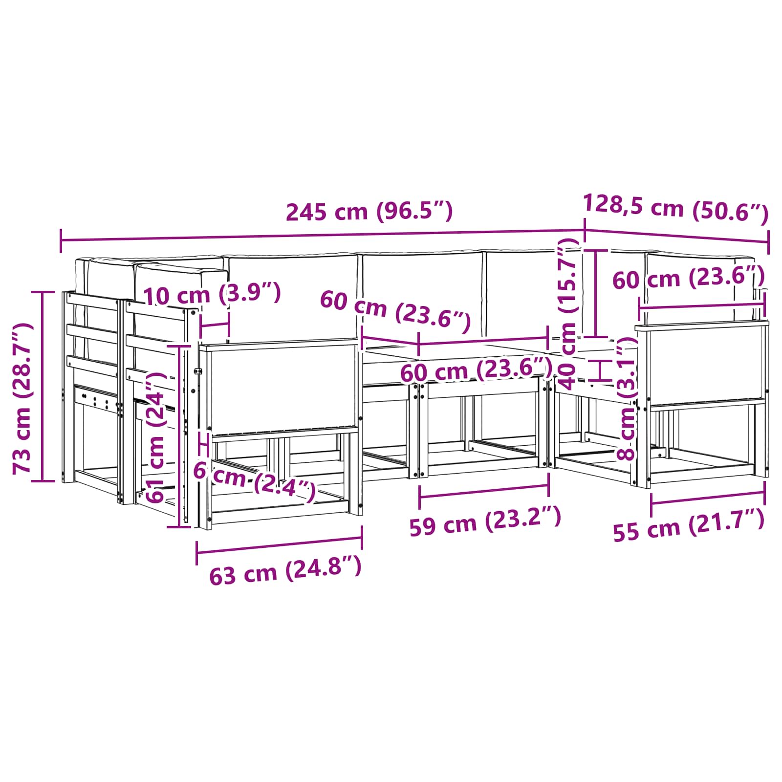 Set vanjskih sofa 6 pcs Prirodna i bež Čvrsto drvo akacije