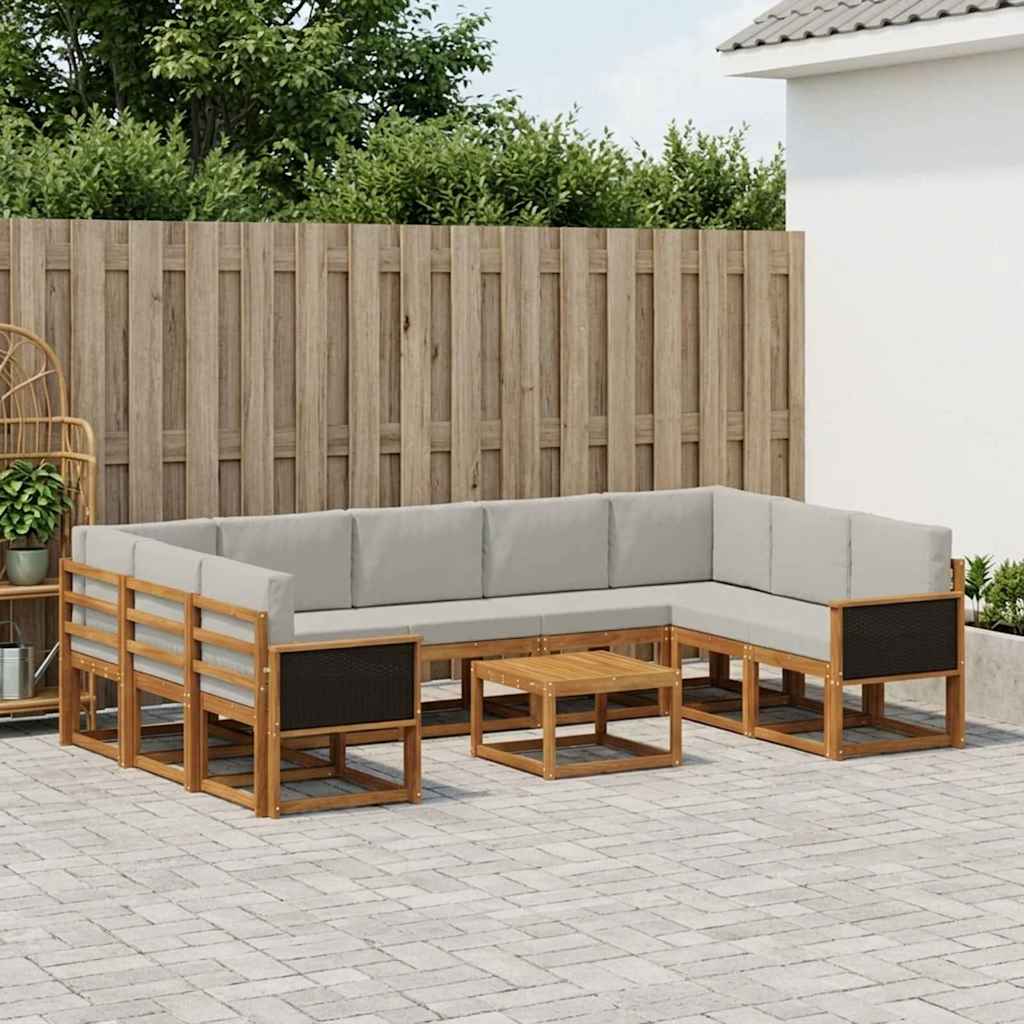 Set vanjskih sofa s jastukom 10 pcs Prirodna i svjetlosiva