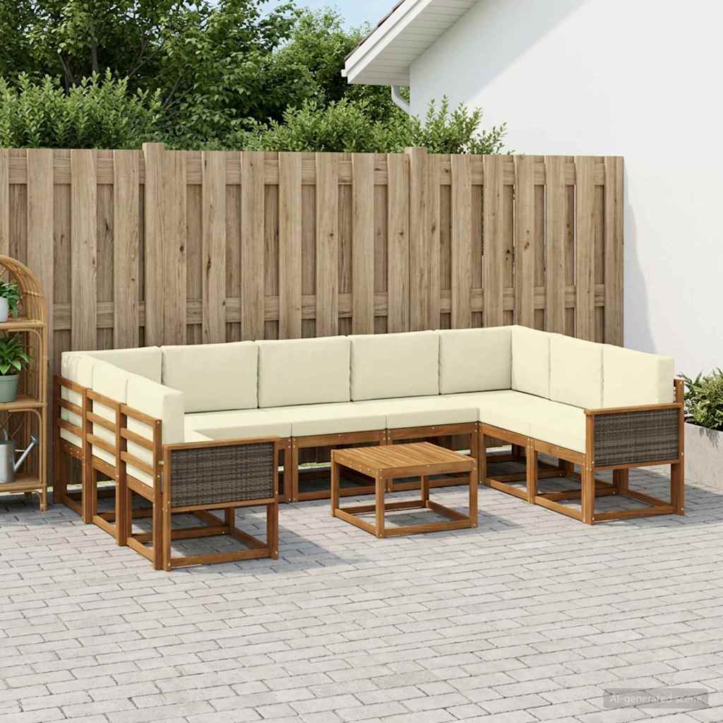 Set vanjskih sofa 10 pcs Prirodna i krem Čvrsto drvo akacije