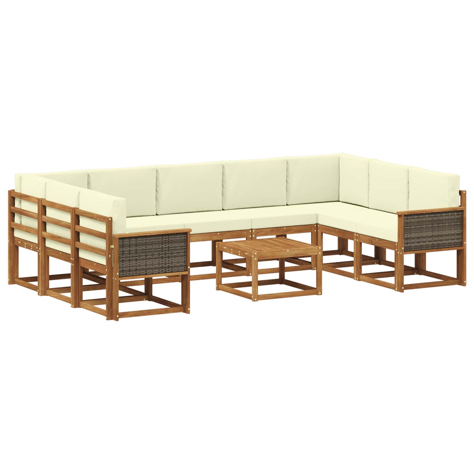 Set vanjskih sofa 10 pcs Prirodna i krem Čvrsto drvo akacije