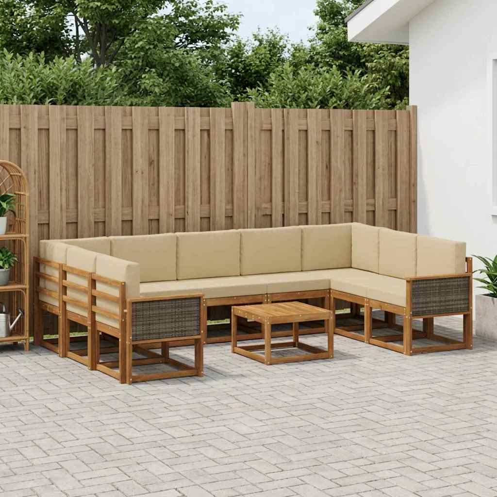 Set vanjskih sofa 10 pcs Prirodna i bež Čvrsto drvo akacije