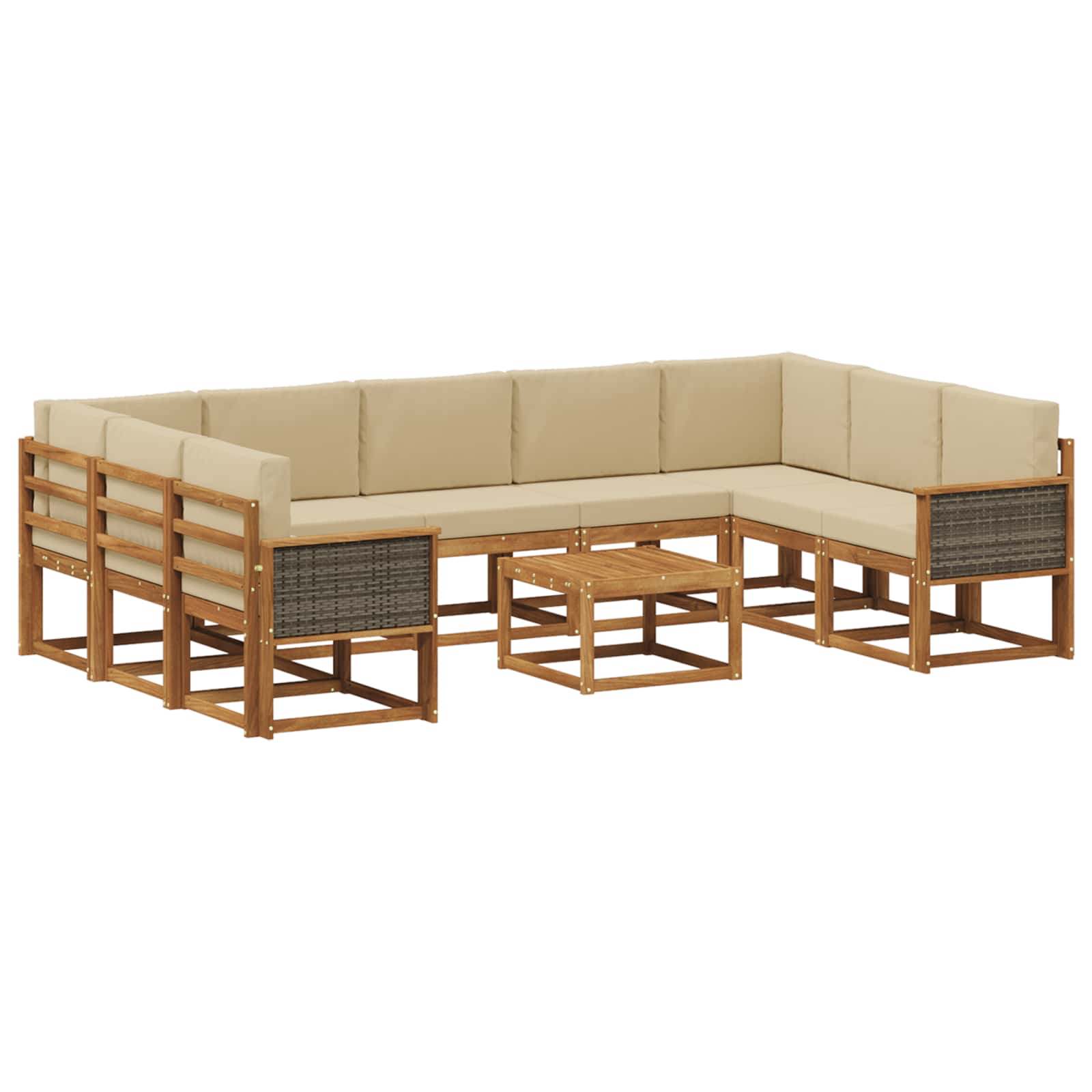 Set vanjskih sofa 10 pcs Prirodna i bež Čvrsto drvo akacije