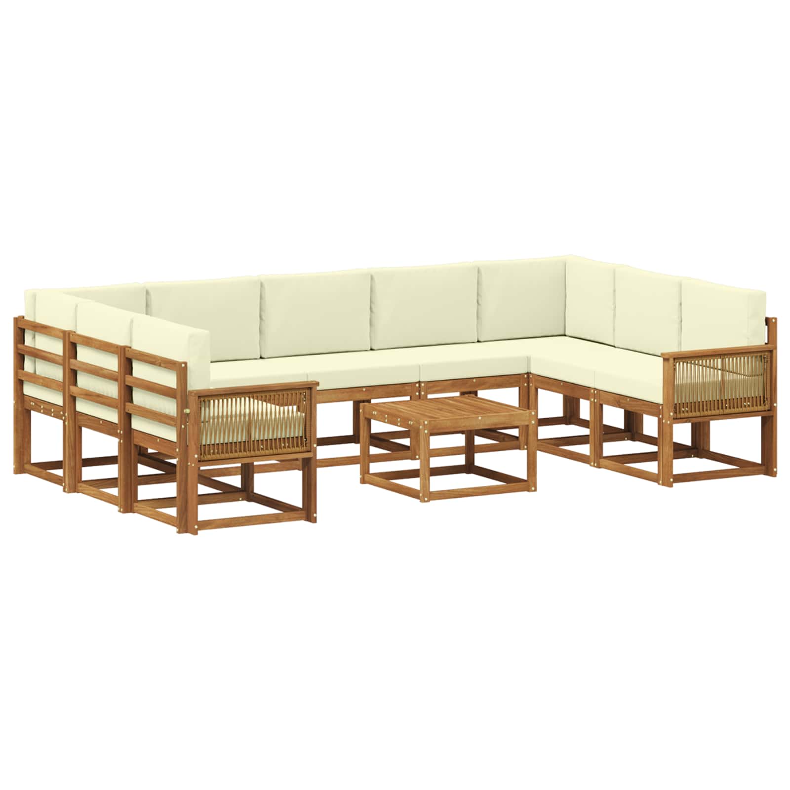 Set vanjskih sofa 10 pcs Prirodna i krem Čvrsto drvo akacije