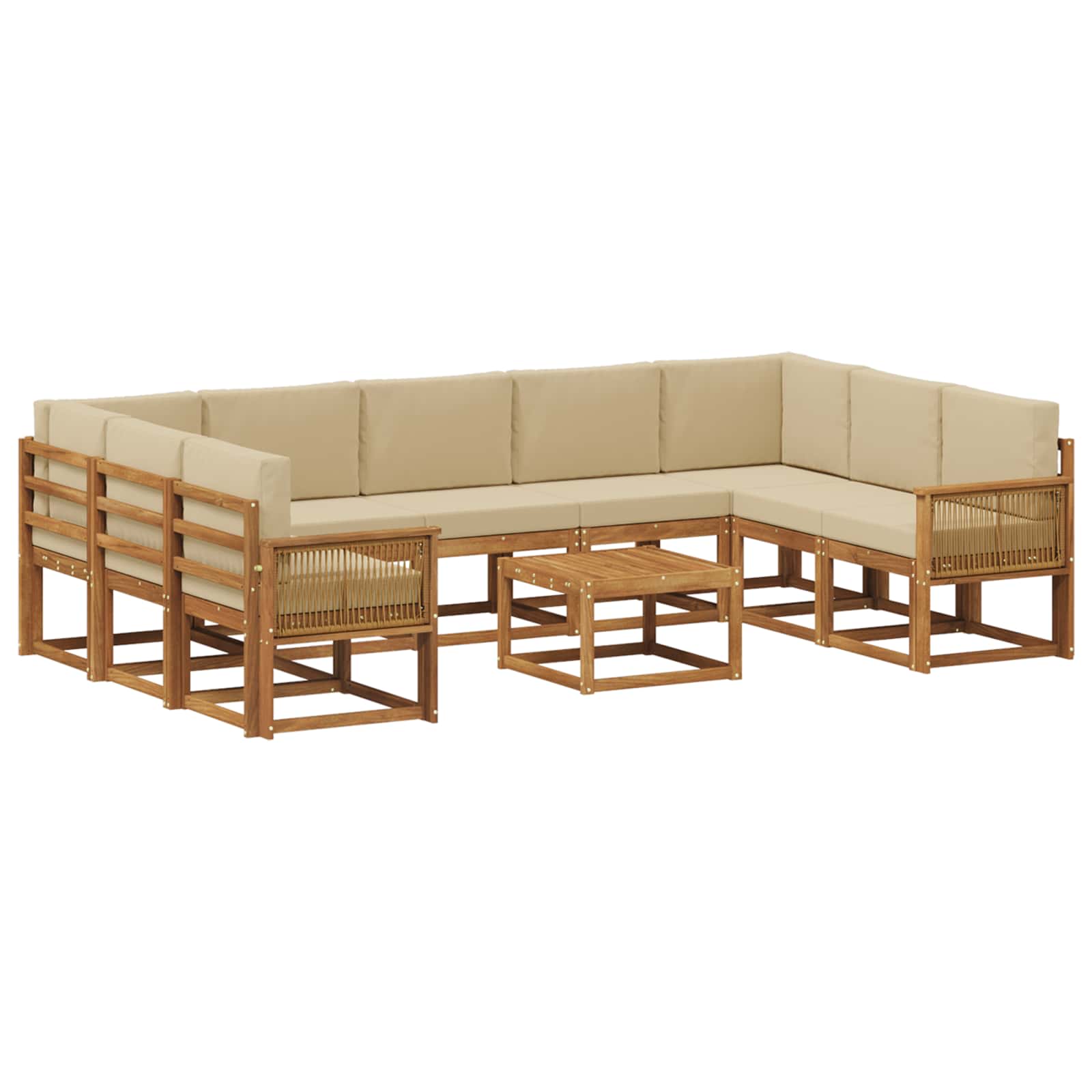 Set vanjskih sofa 10 pcs Prirodna i bež Čvrsto drvo akacije