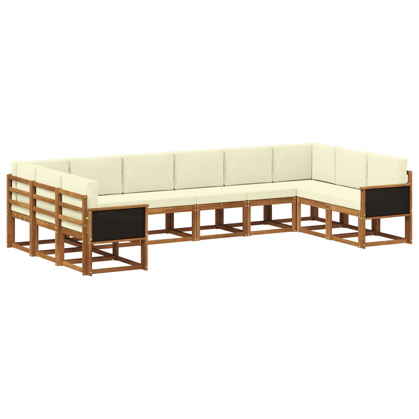 Set vanjskih sofa 10 pcs Prirodna i krem Čvrsto drvo akacije