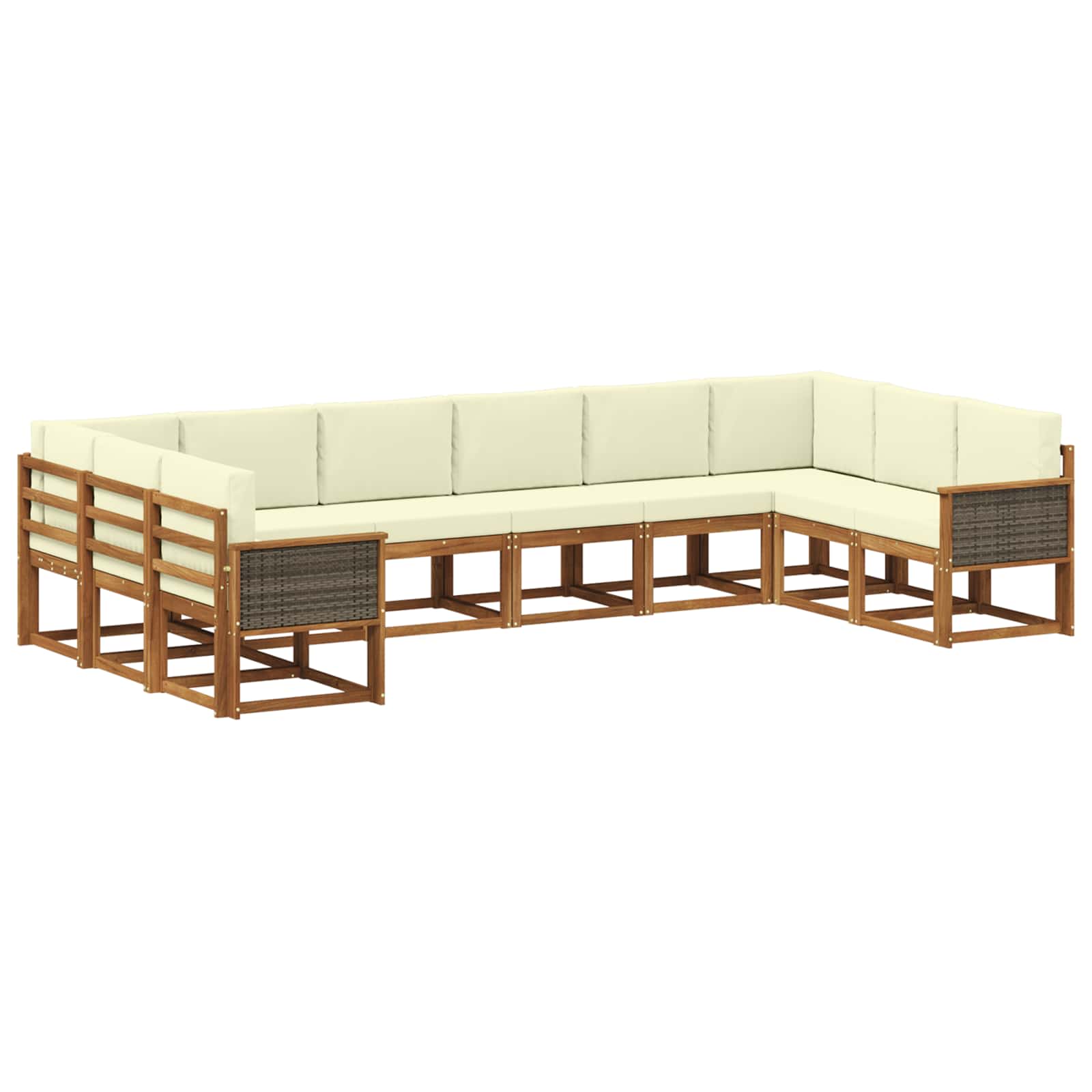 Set vanjskih sofa 10 pcs Prirodna i krem Čvrsto drvo akacije