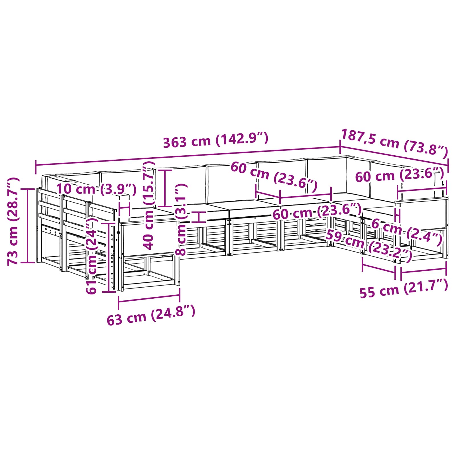 Set vanjskih sofa 10 pcs Prirodna i krem Čvrsto drvo akacije