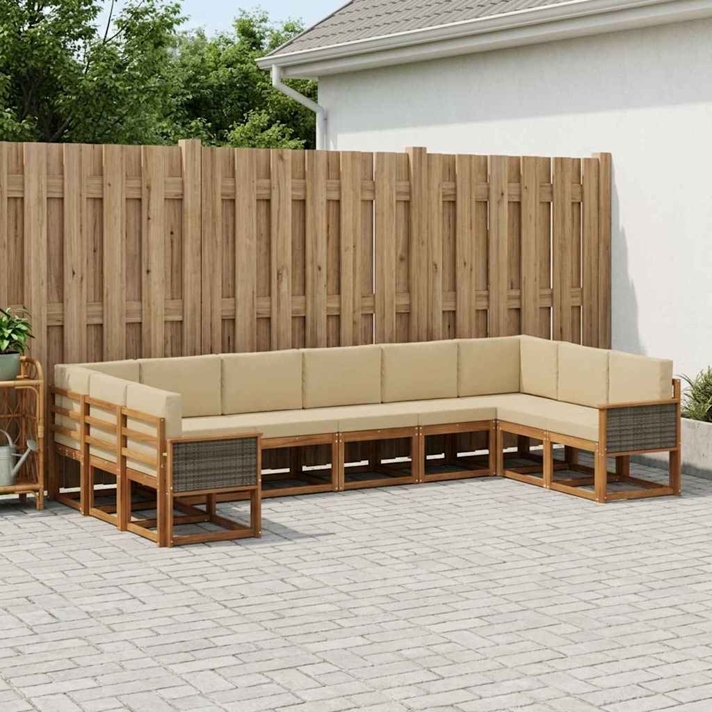 Set vanjskih sofa 10 pcs Prirodna i bež Čvrsto drvo akacije