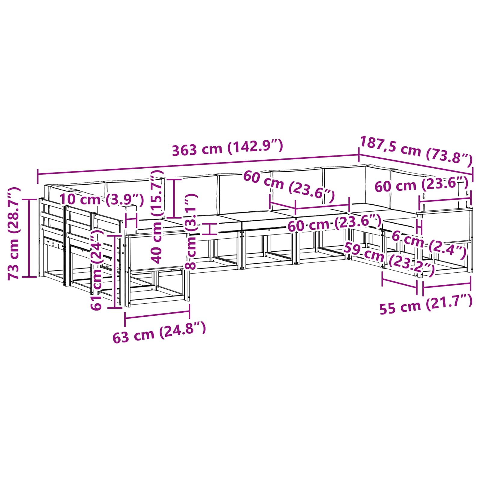 Set vanjskih sofa 10 pcs Prirodna i krem Čvrsto drvo akacije