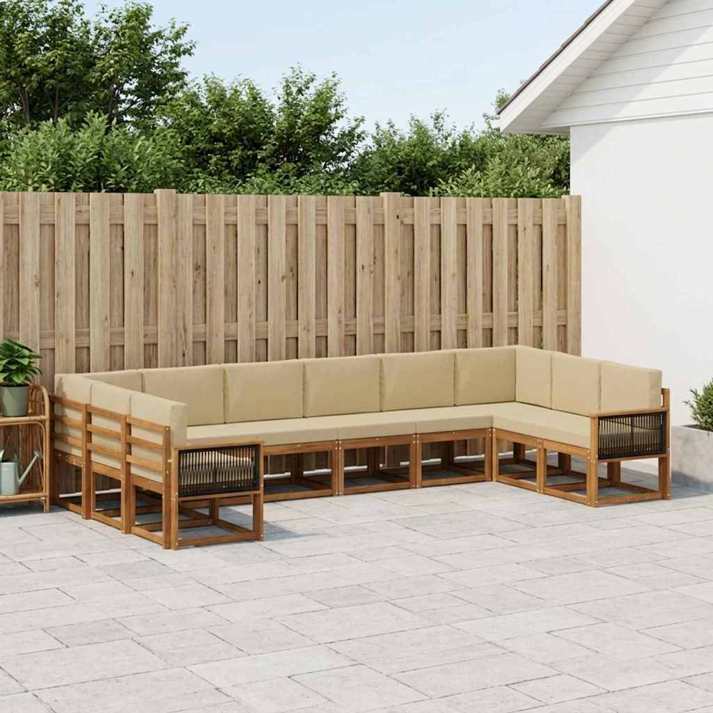 Set vanjskih sofa 10 pcs Prirodna i bež Čvrsto drvo akacije