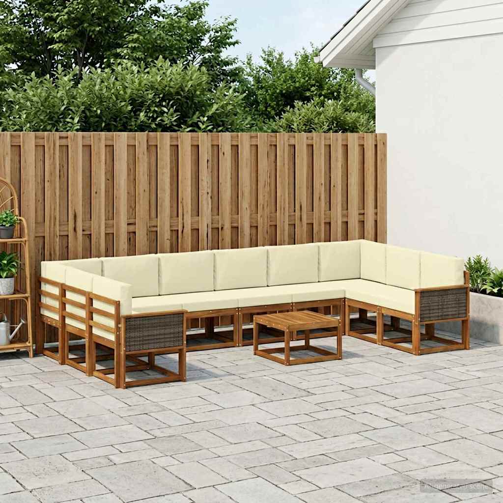 Set vanjskih sofa 11 pcs Prirodna i krem Čvrsto drvo akacije