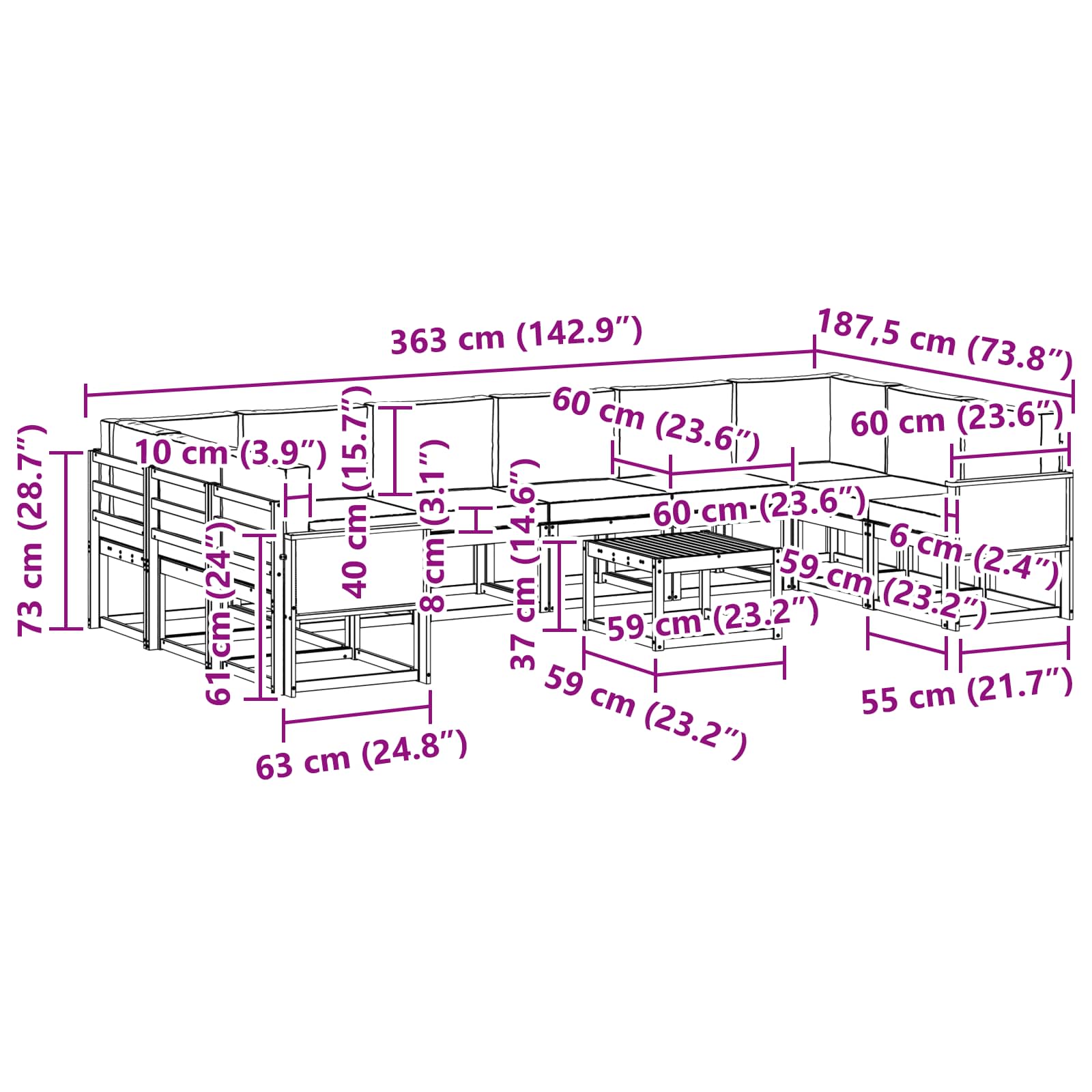 Set vanjskih sofa 11 pcs Prirodna i krem Čvrsto drvo akacije
