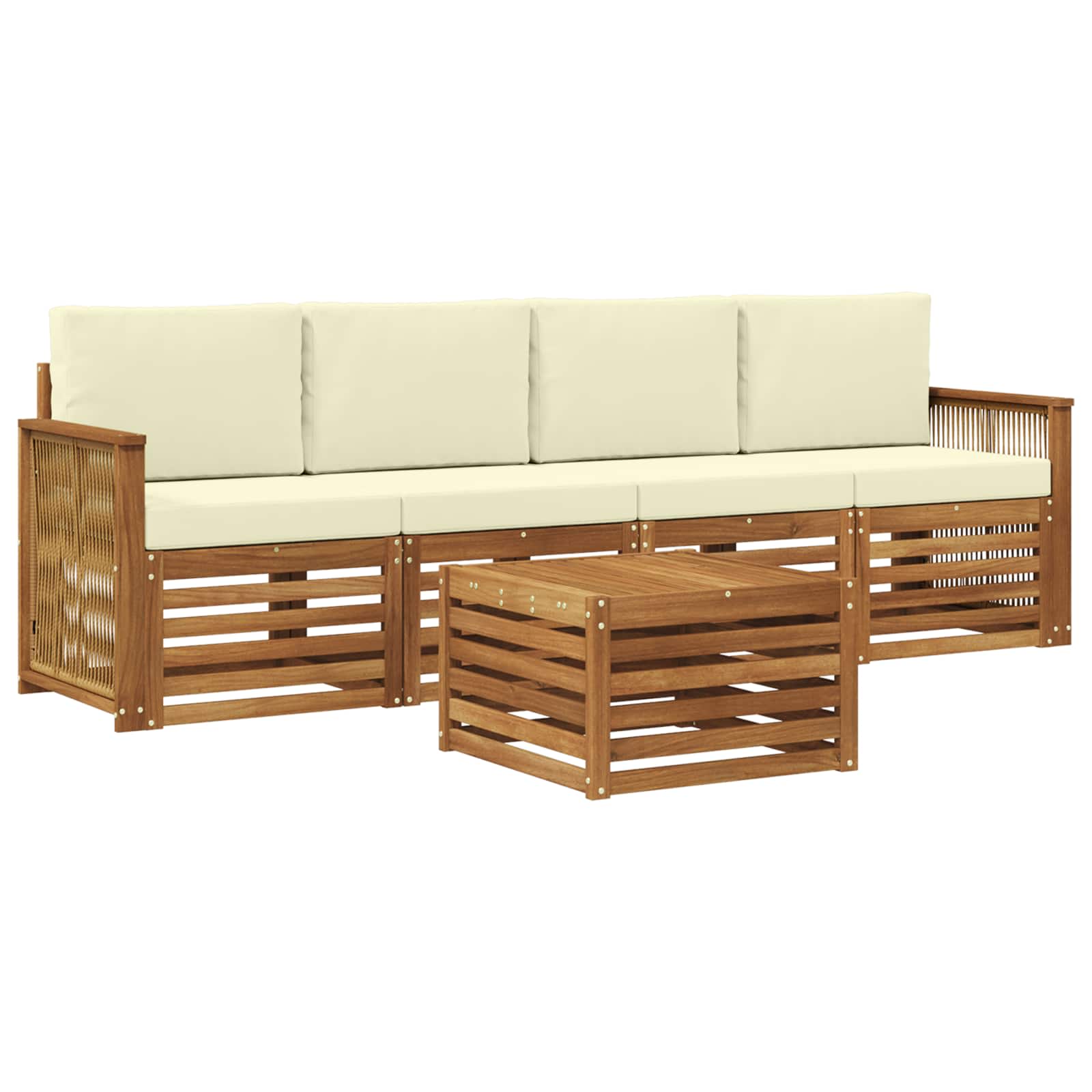 Set vanjskih sofa 5 pcs Prirodna i krem Čvrsto drvo akacije