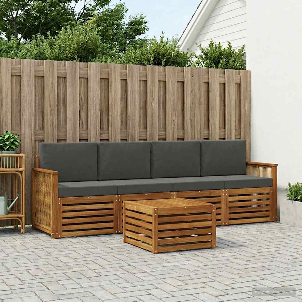 Set vanjskih sofa 5 pcs Prirodna i antracit Čvrsto drvo akacije